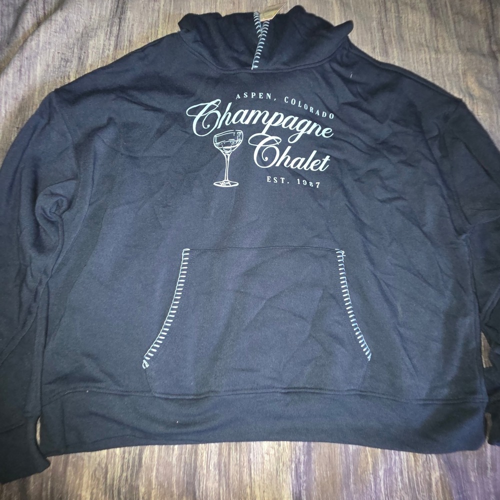 Mighty Fine Aspen Colorado Champagne Chalet Hoodie Navy Blue XL NEW